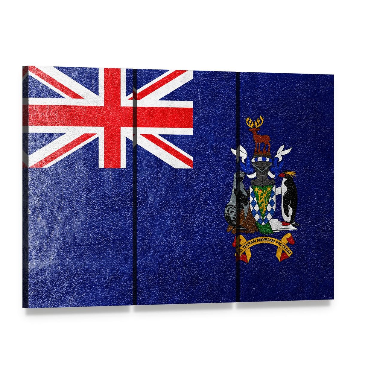 South Georgia and South Sandwich Islands Flag Canvas Wall Art, 3 panel 3 Horizontal layout gallery wrapped canvas set, angled product view