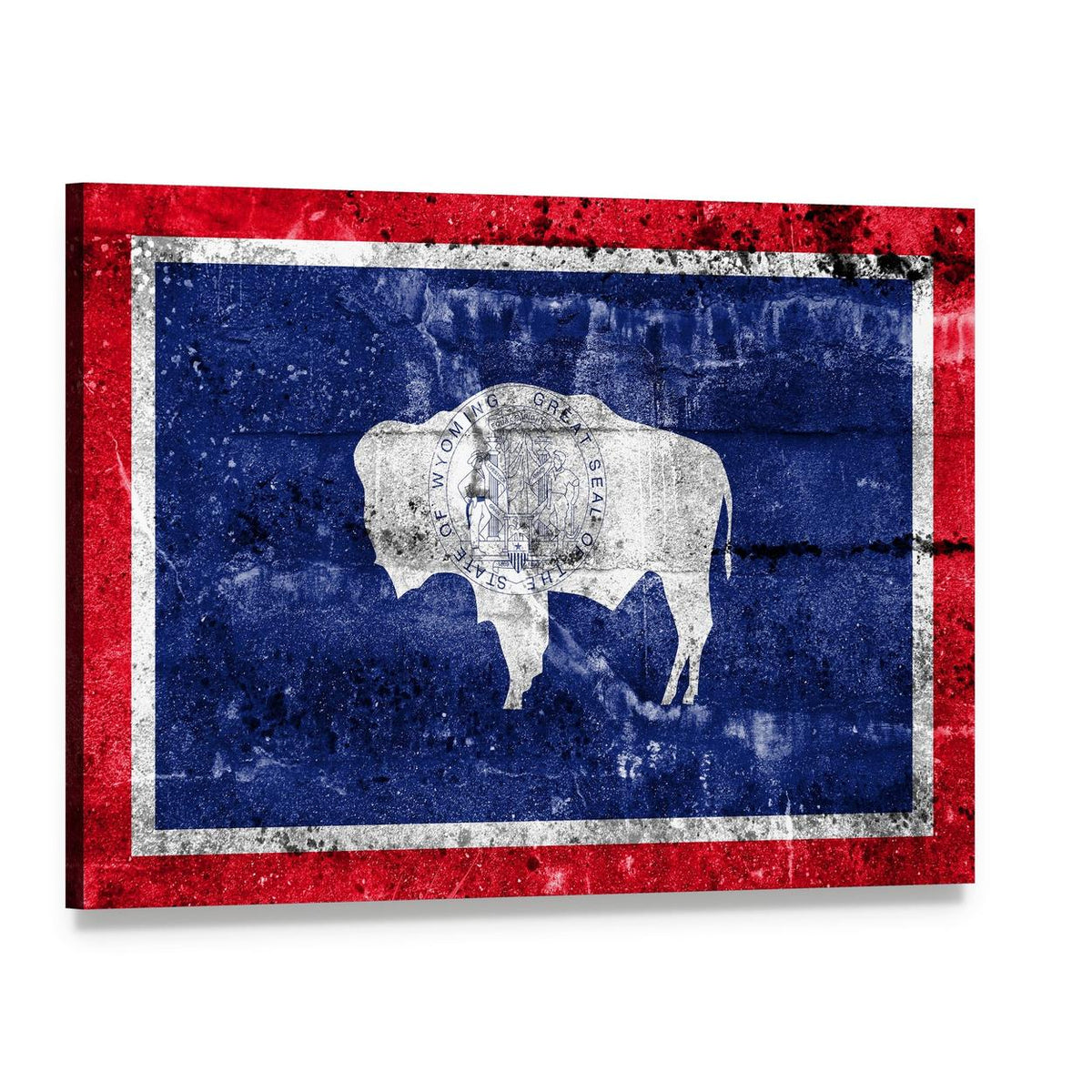 Wyoming State Flag with Bison Canvas Wall Art, single panel gallery wrapped canvas, angled product view