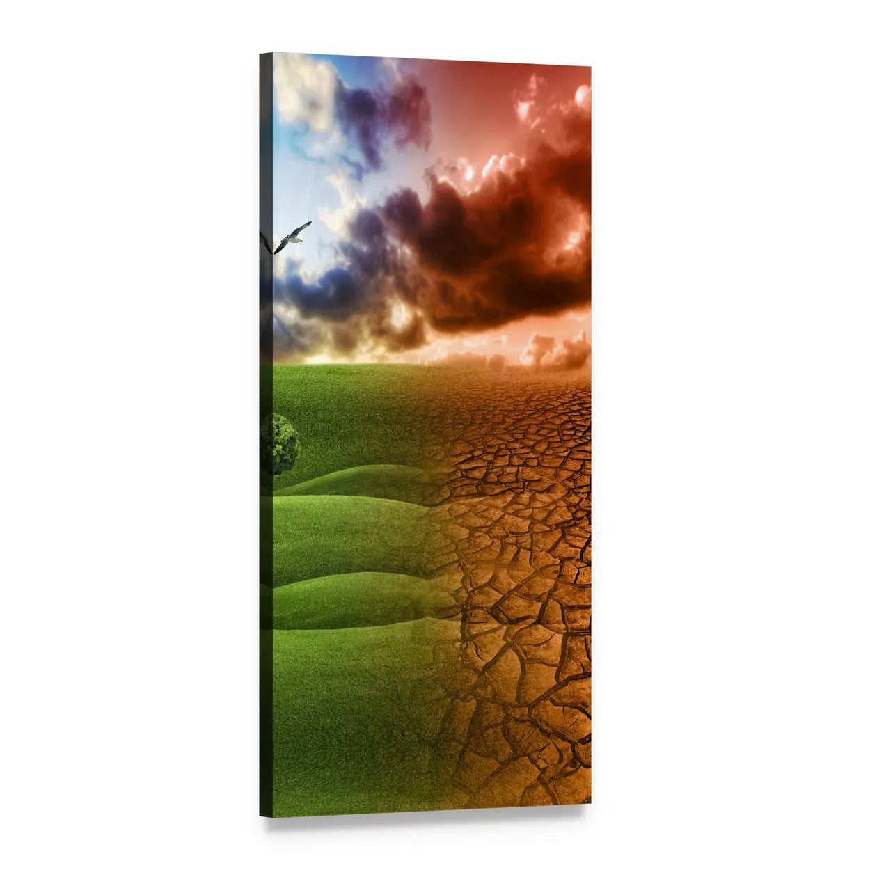 Global Warming Split Landscape Vertical Canvas Wall Art, 1 panel 1 Vertical layout gallery wrapped canvas set, angled product view