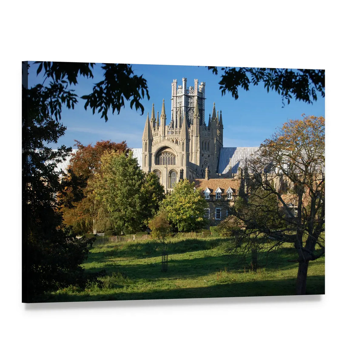 Ely Cathedral in Sunlit Field Canvas Wall Art, single panel gallery wrapped canvas, angled product view