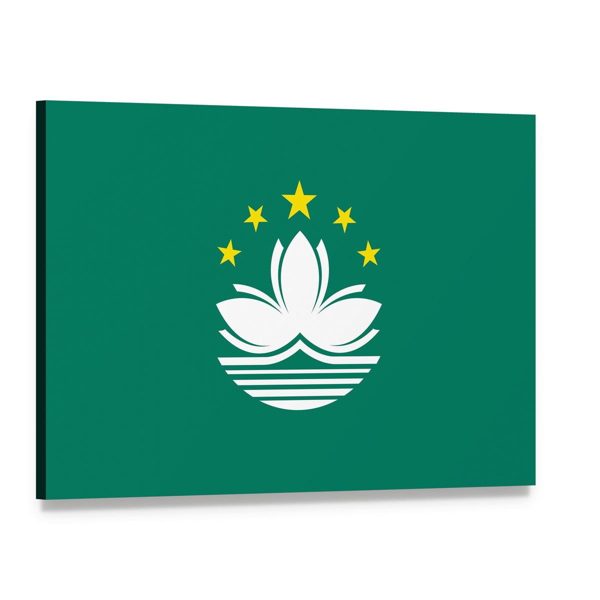 Macau Flag with Lotus and Stars Canvas Wall Art, single panel gallery wrapped canvas, angled product view