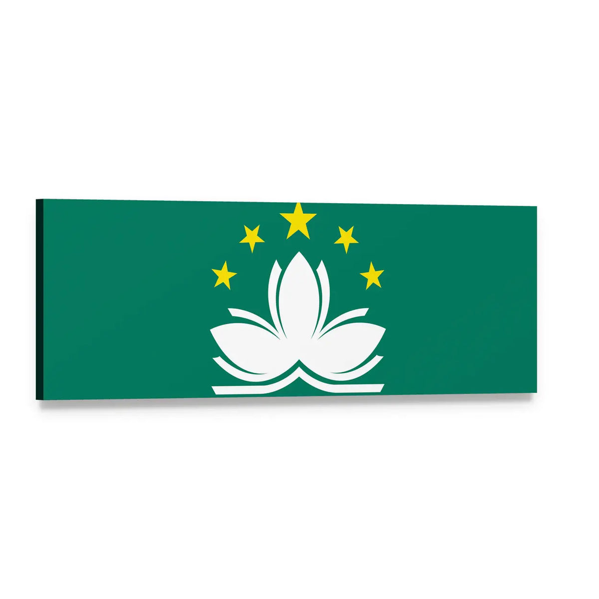 Macau Flag with Lotus and Stars Panoramic Canvas Wall Art, single panel gallery wrapped canvas, angled product view