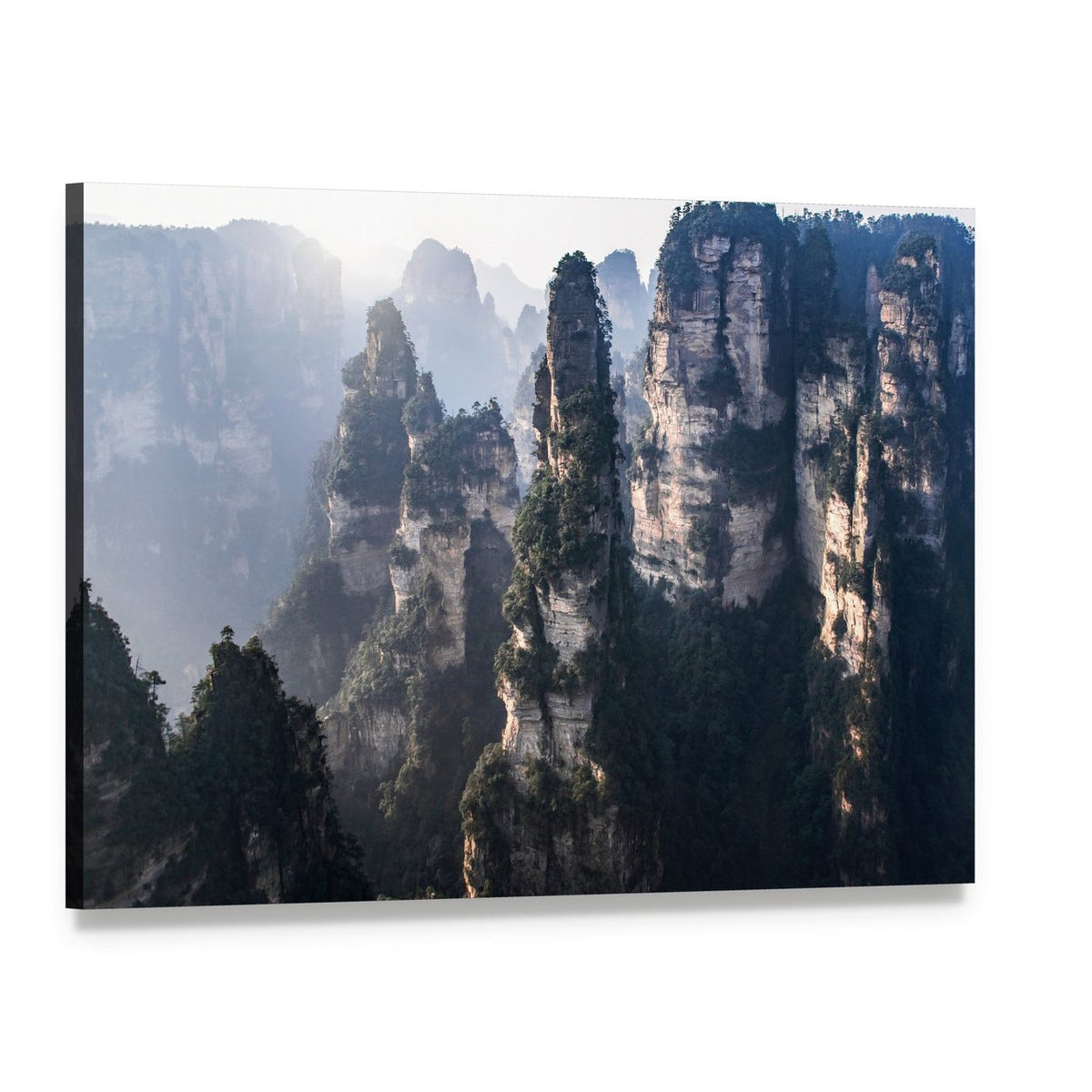 Misty Mountain Range in Zhangjiajie Canvas Wall Art, single panel gallery wrapped canvas, angled product view