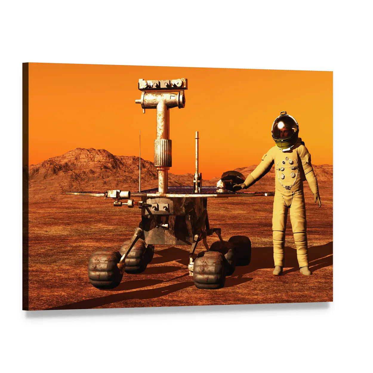 Astronaut on Mars with Rover Canvas Wall Art, single panel gallery wrapped canvas, angled product view