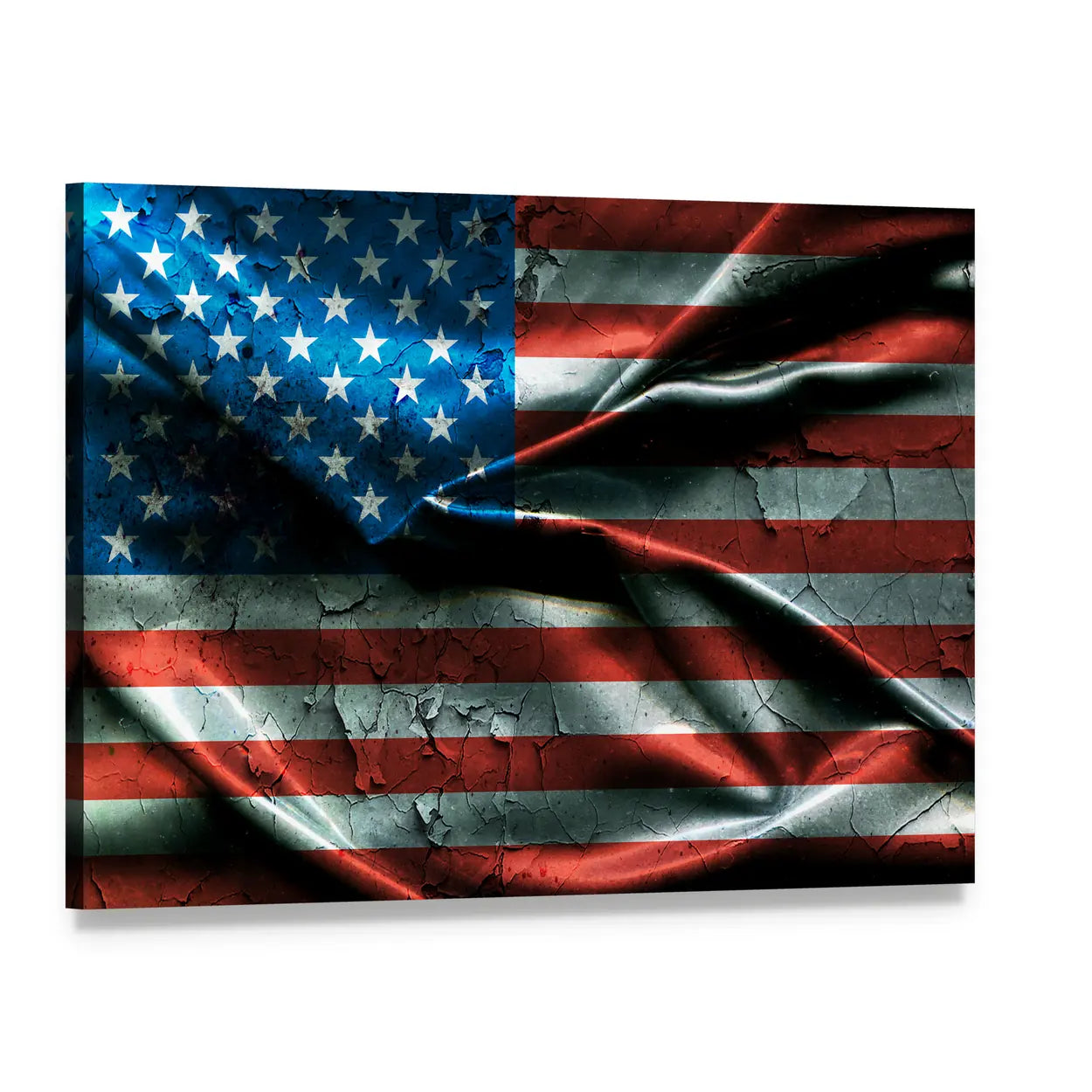 Vintage American Flag Canvas Wall Art, single panel gallery wrapped canvas, angled product view