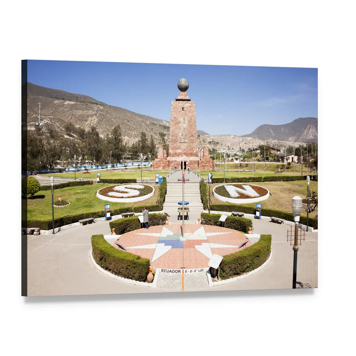 Equator Monument with Statue and Compass Rose Canvas Wall Art, single panel gallery wrapped canvas, angled product view