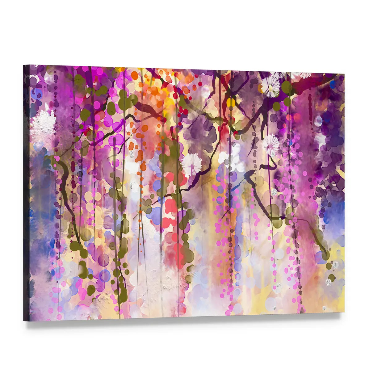 Spring Purple Wisteria Blossoms Canvas Wall Art, single panel gallery wrapped canvas, angled product view