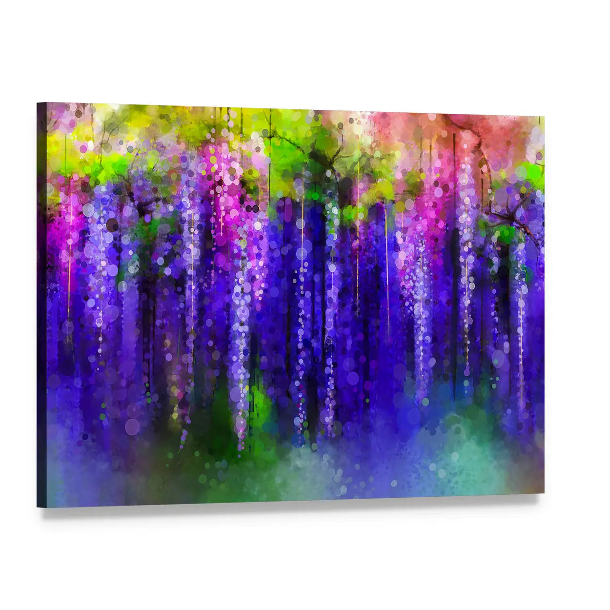 Wisteria Purple Flowers In Spring Canvas Wall Art, single panel gallery wrapped canvas, angled product view