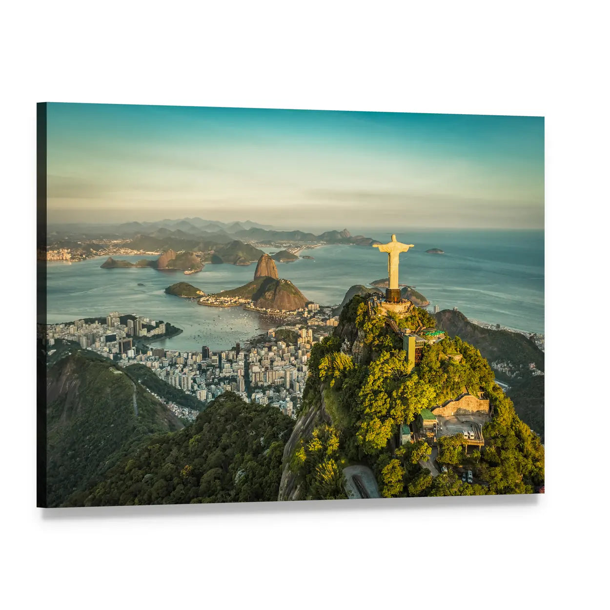 Christ the Redeemer Over Botafogo Bay Canvas Wall Art, single panel gallery wrapped canvas, angled product view