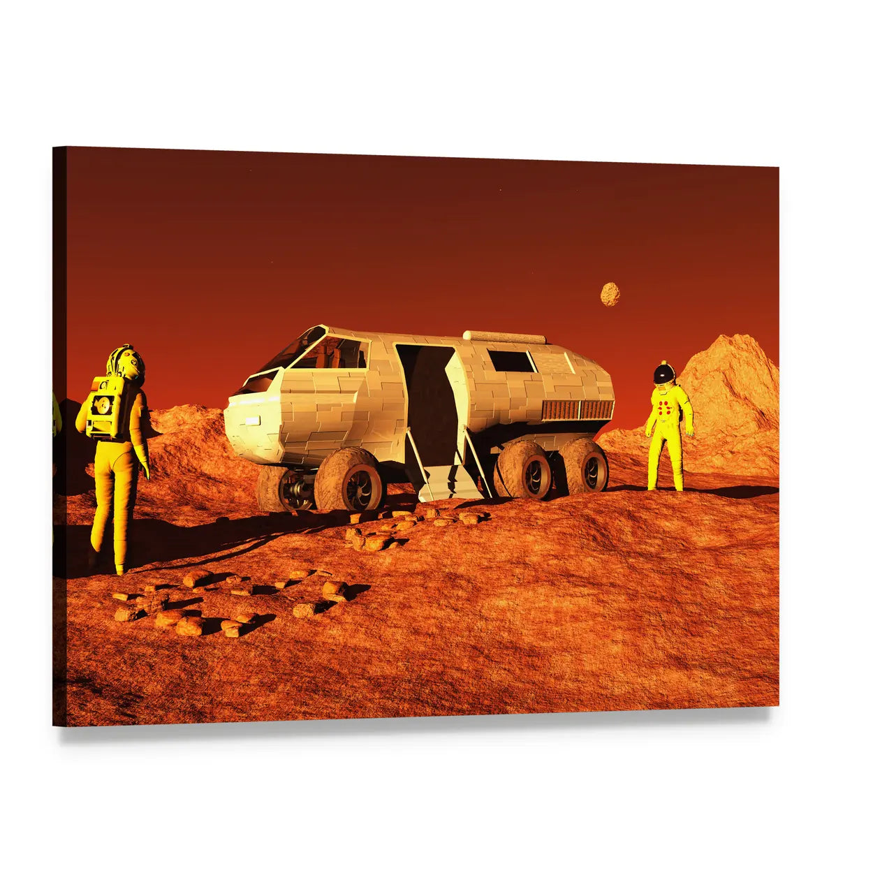 Astronaut and Mars Rover Canvas Wall Art, single panel gallery wrapped canvas, angled product view