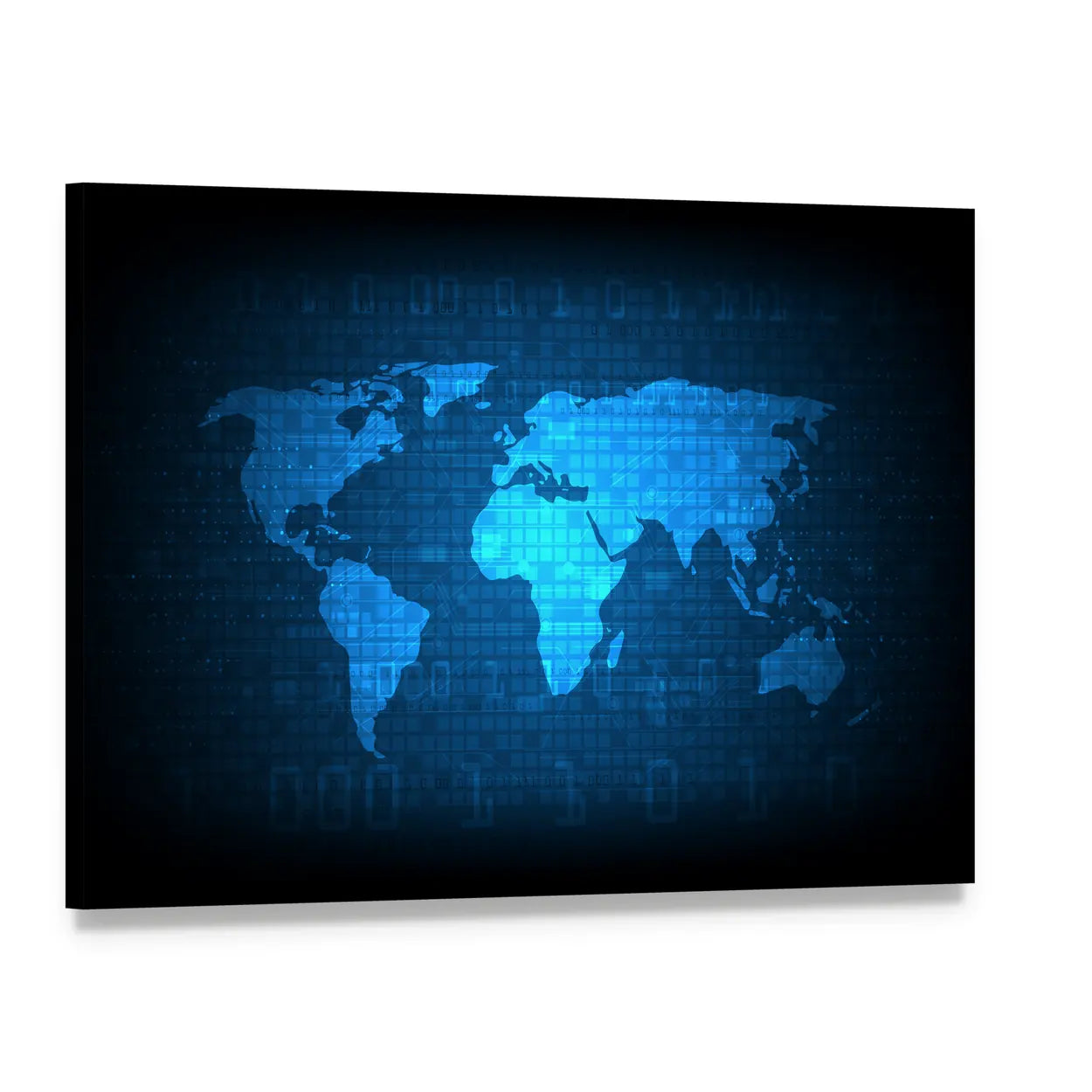 Digital Globe World Map Canvas Wall Art, single panel gallery wrapped canvas, angled product view