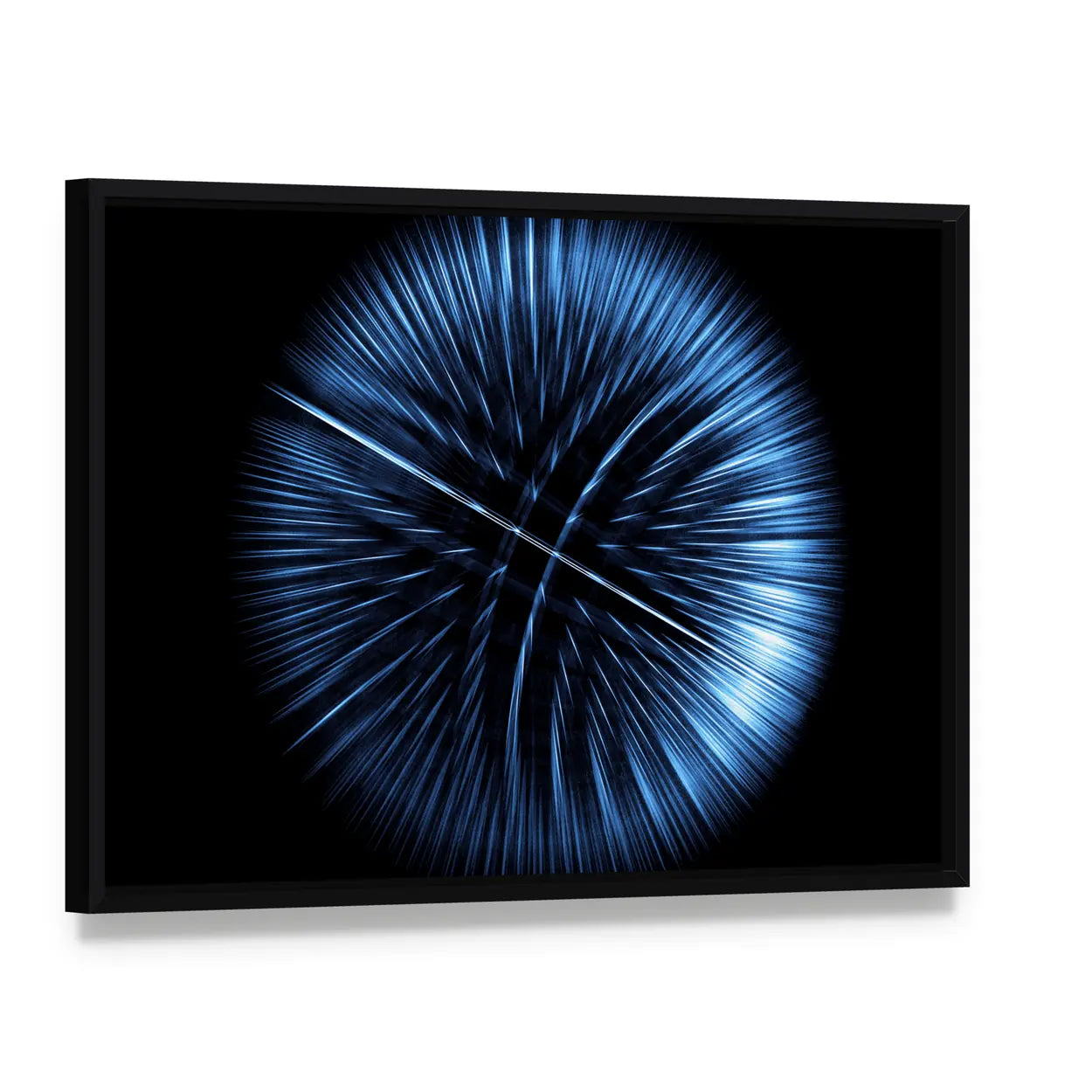 High-tech Glowing Globe Canvas Wall Art, framed canvas in a black floater frame, angled product view