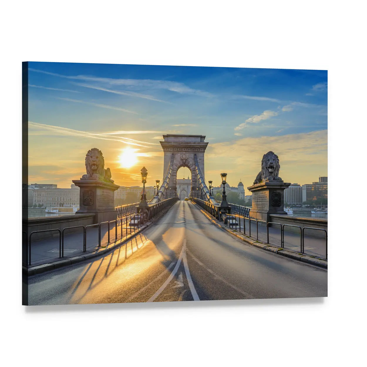 Chain Bridge at Sunrise Canvas Wall Art, single panel gallery wrapped canvas, angled product view