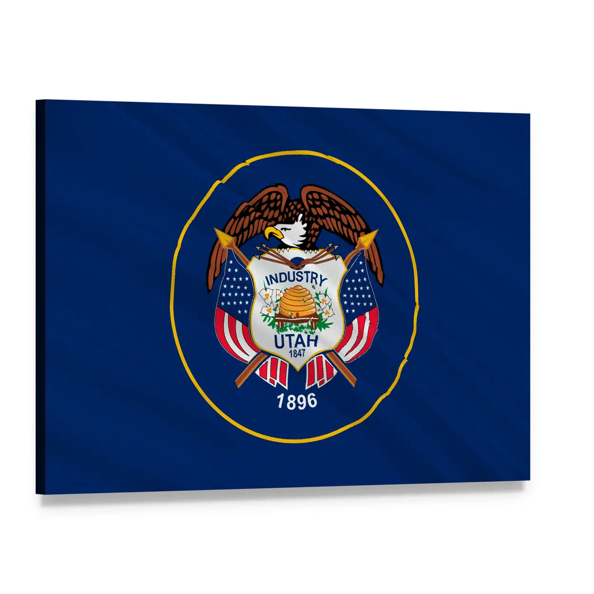 Utah State Flag Canvas Wall Art, single panel gallery wrapped canvas, angled product view