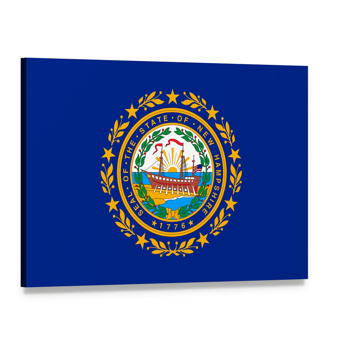 New Hampshire State Flag Canvas Wall Art, single panel gallery wrapped canvas, angled product view
