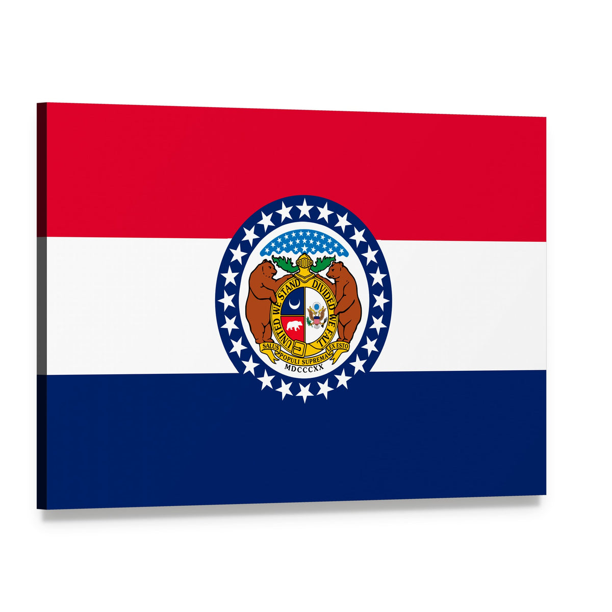 Missouri State Flag with Seal Canvas Wall Art, single panel gallery wrapped canvas, angled product view