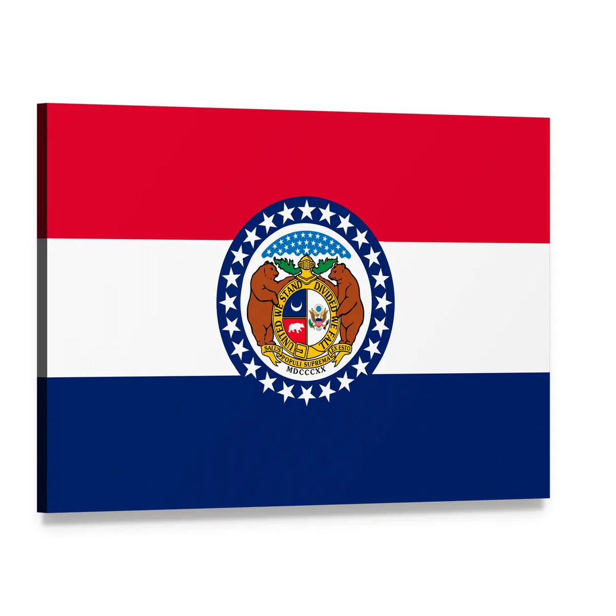 Missouri State Flag with Seal Canvas Wall Art, single panel gallery wrapped canvas, angled product view