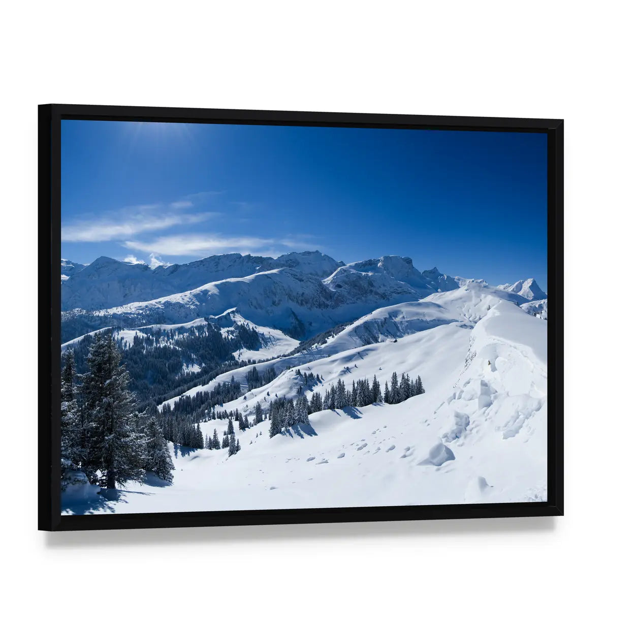 Bernese Alps Near Lenk In Switzerland Canvas Wall Art, framed canvas in a black floater frame, angled product view