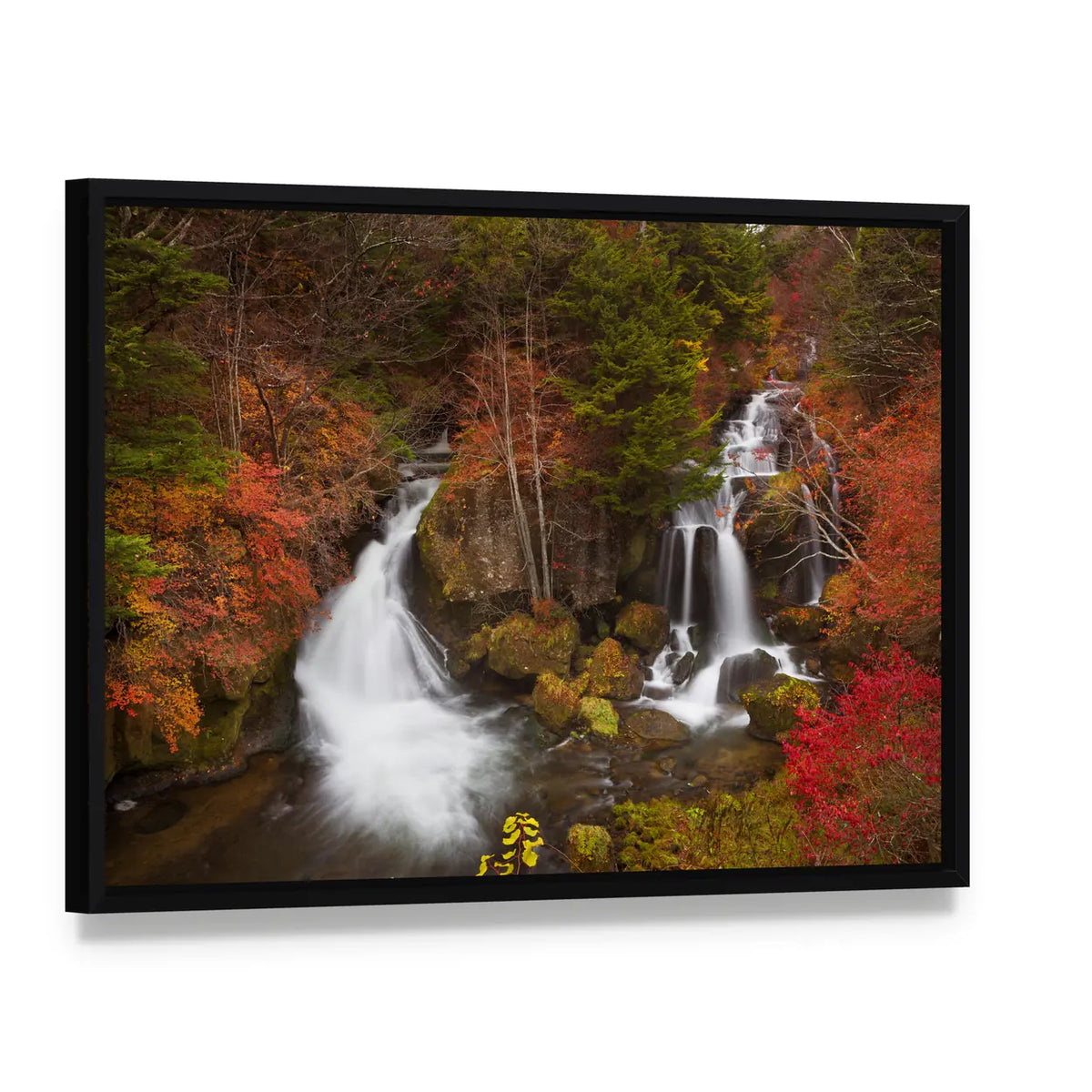Ryuzu Falls Near Nikko Japan Canvas Wall Art, framed canvas in a black floater frame, angled product view