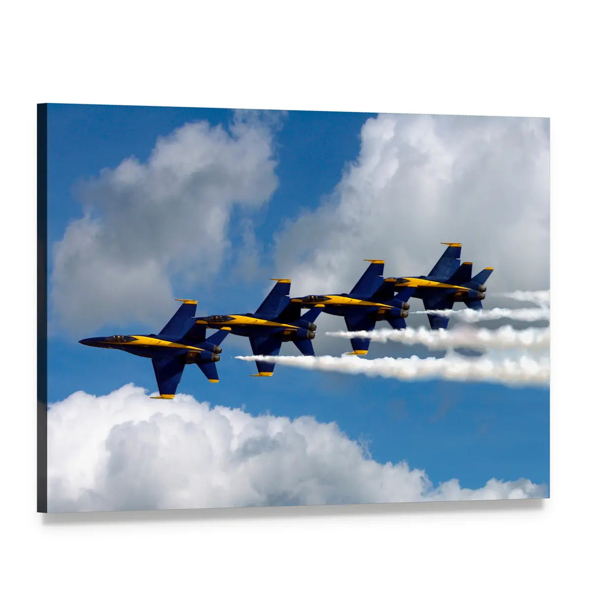 Blue Angels F/a-18 Echelon Formation Canvas Wall Art, single panel gallery wrapped canvas, angled product view