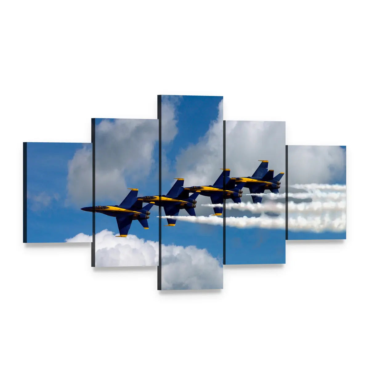 Blue Angels F/a-18 Echelon Formation Canvas Wall Art, 5 panel 5 Star layout gallery wrapped canvas set, angled product view