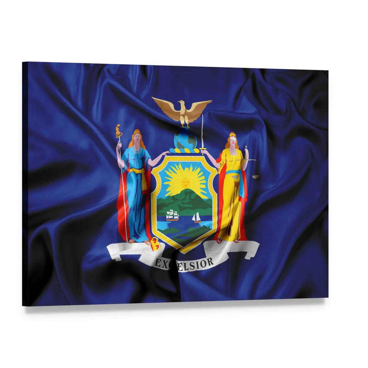 Waving New York State Flag Canvas Wall Art, single panel gallery wrapped canvas, angled product view