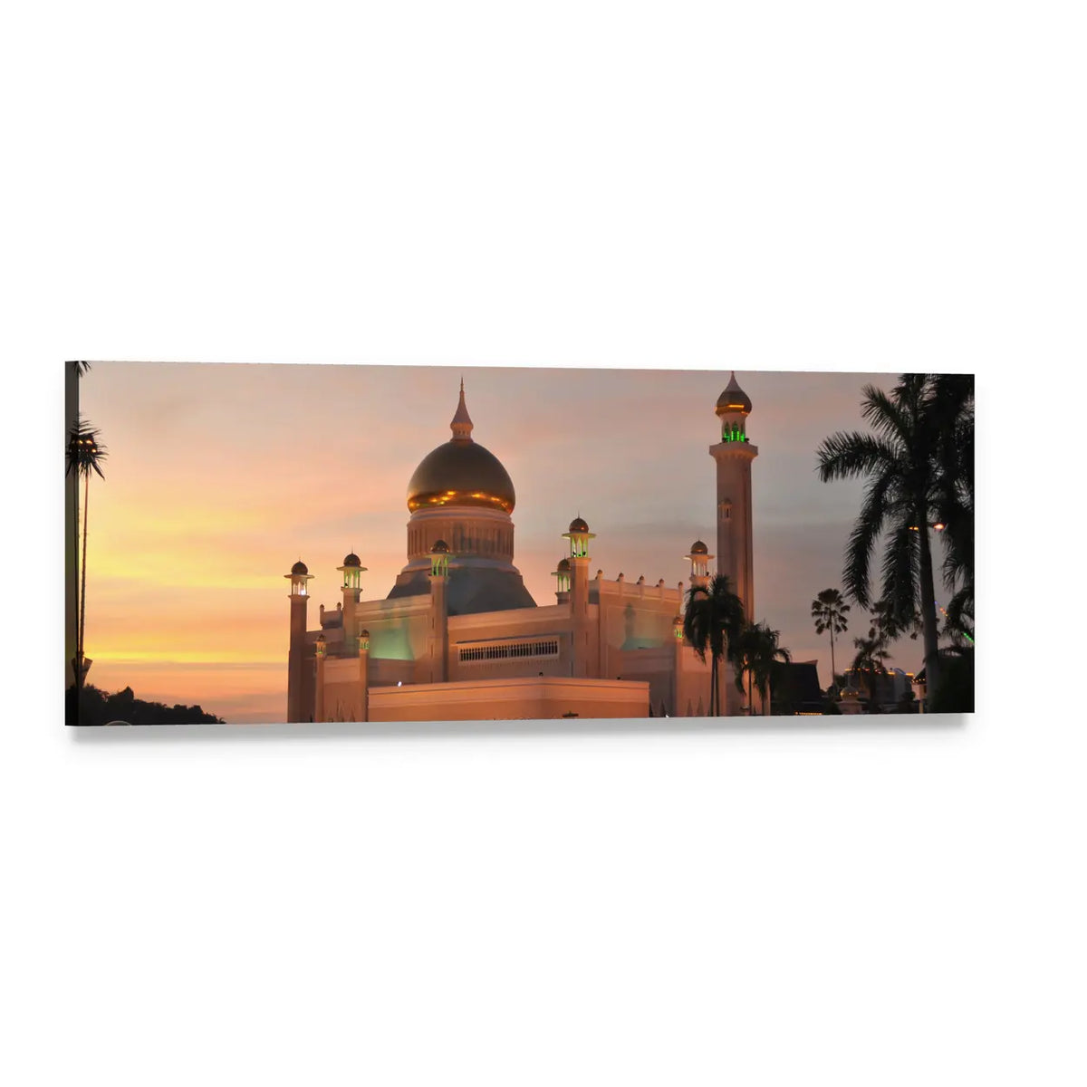 Sultan Omar Ali Saifuddin Mosque, Brunei Panoramic Canvas Wall Art, single panel gallery wrapped canvas, angled product view
