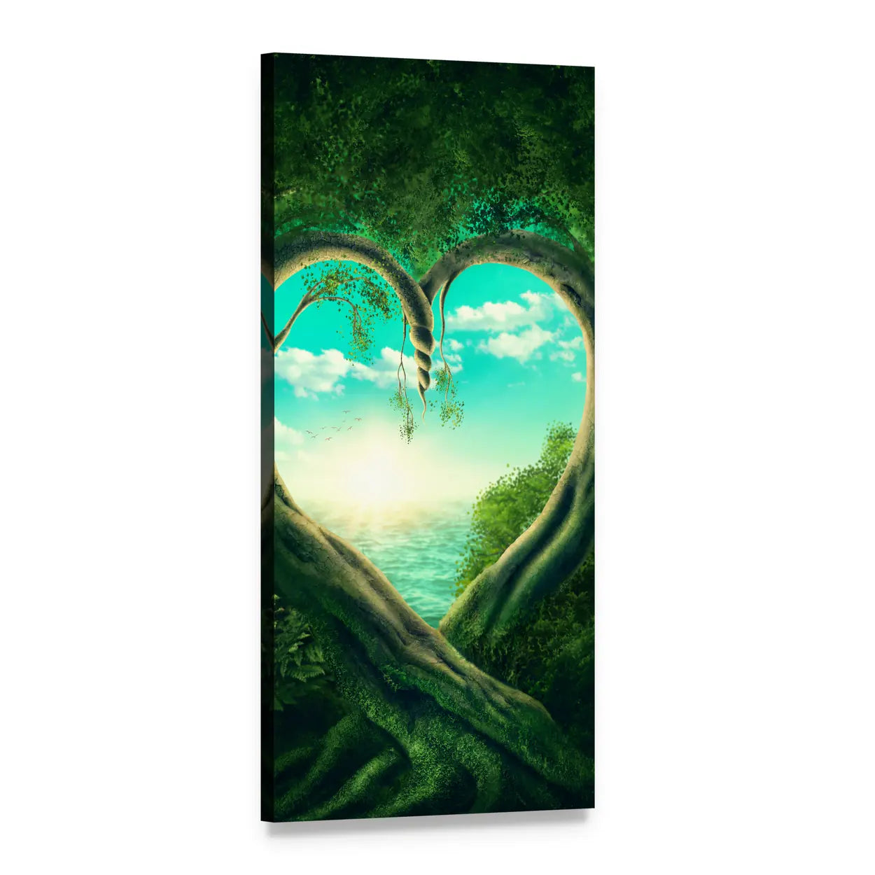 Two Trees Forming a Heart Vertical Canvas Wall Art, 1 panel 1 Vertical layout gallery wrapped canvas set, angled product view