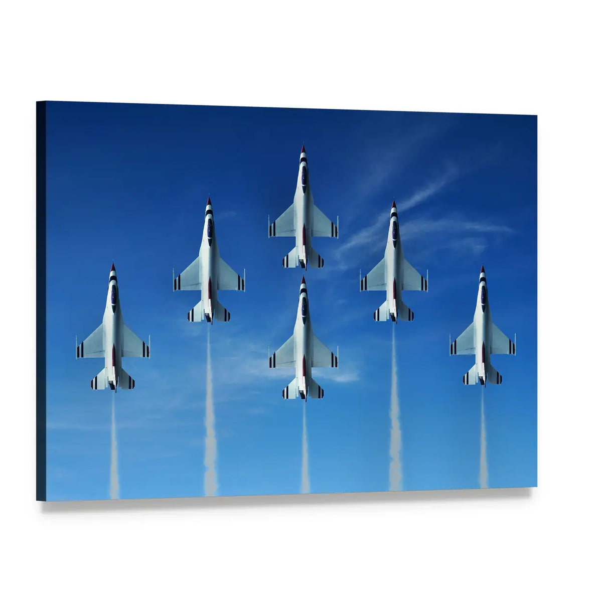 Six Fighter Jets in Delta Formation Canvas Wall Art, single panel gallery wrapped canvas, angled product view