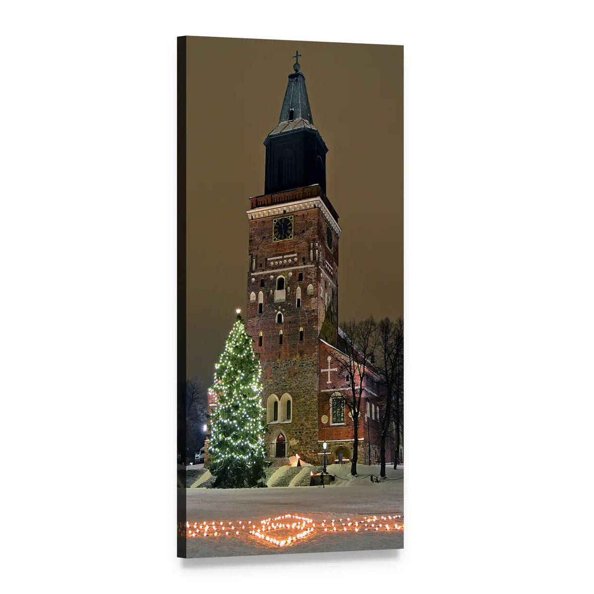 Turku Cathedral with Lit Christmas Tree Vertical Canvas Wall Art, 1 panel 1 Vertical layout gallery wrapped canvas set, angled product view