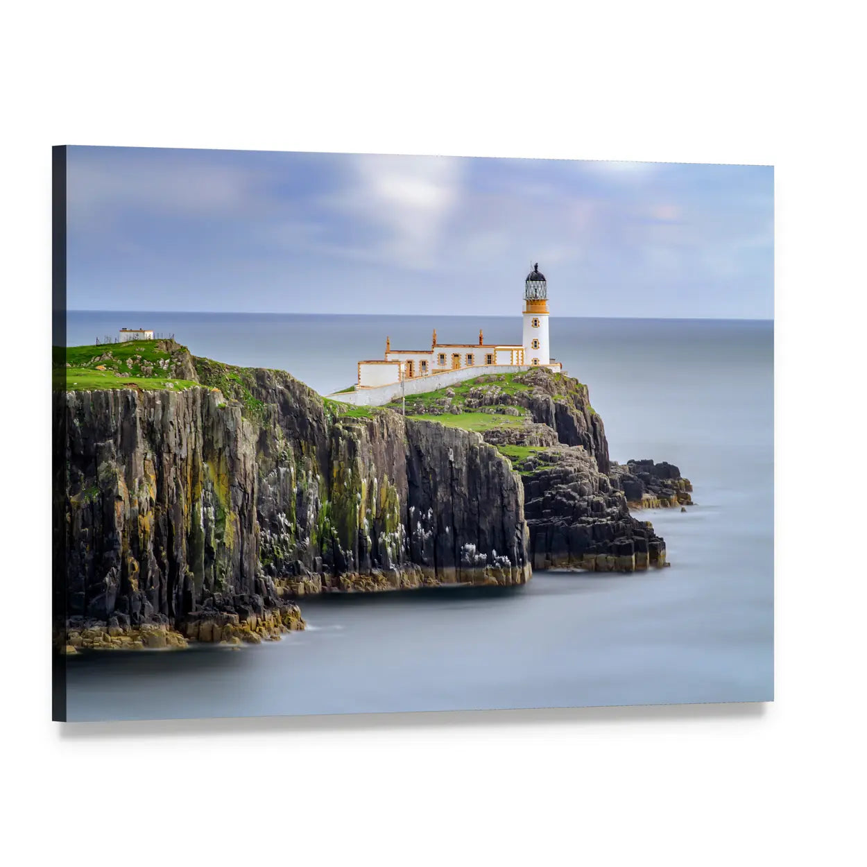 Lighthouse on Neist Point Cliffs Canvas Wall Art, single panel gallery wrapped canvas, angled product view