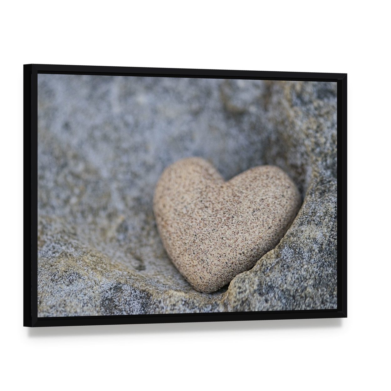 Sand Look Alike Heart Canvas Wall Art, framed canvas in a black floater frame, angled product view