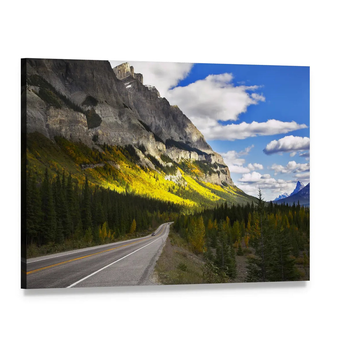 Winding Mountain Road in Autumn Canvas Wall Art, single panel gallery wrapped canvas, angled product view
