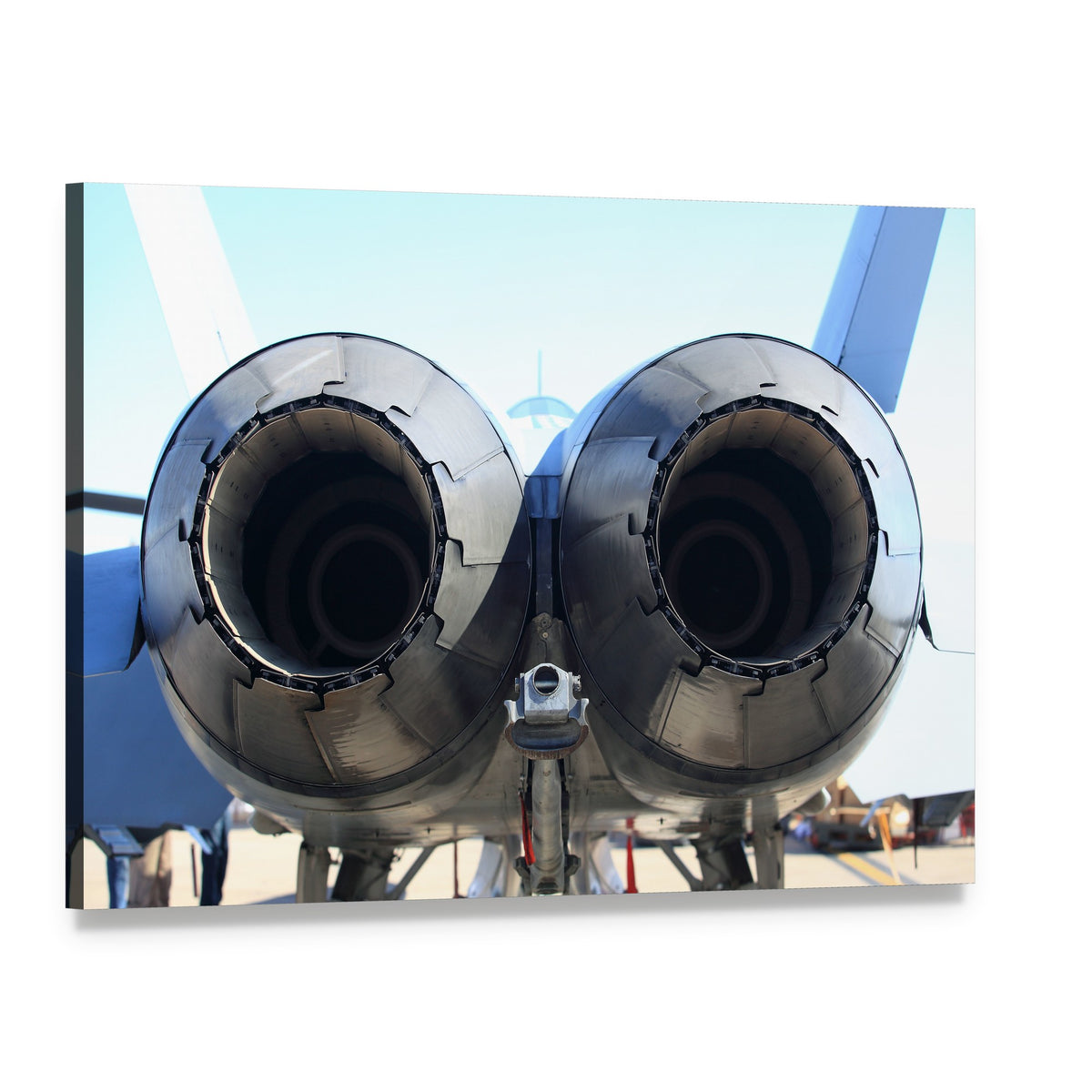 Twin Military Jet Engine Nozzles Canvas Wall Art, single panel gallery wrapped canvas, angled product view