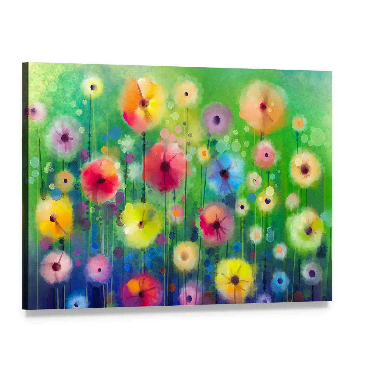 Spring Wildflower Illustration Canvas Wall Art, single panel gallery wrapped canvas, angled product view
