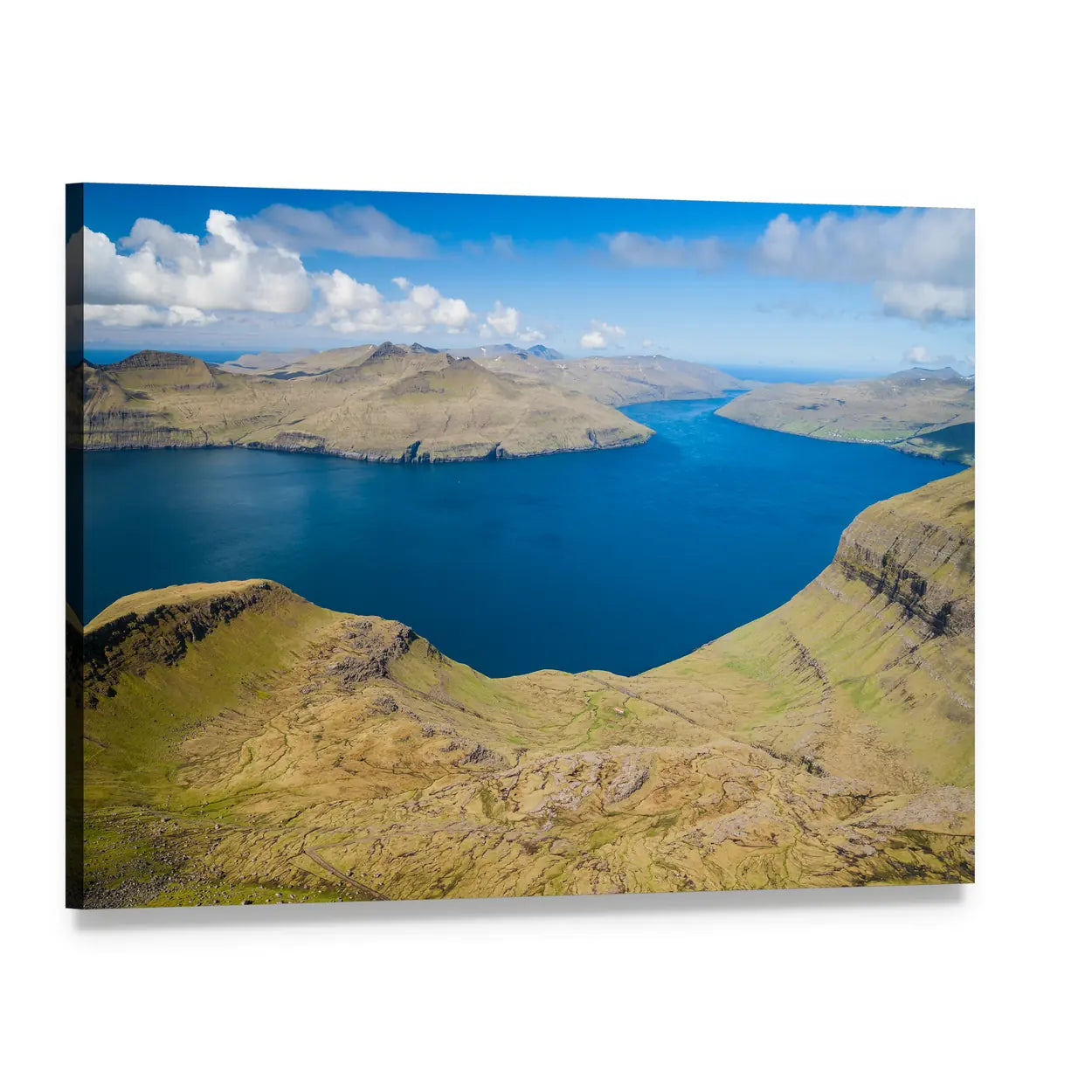 Faroe Islands Coastal Cliffs Canvas Wall Art, single panel gallery wrapped canvas, angled product view