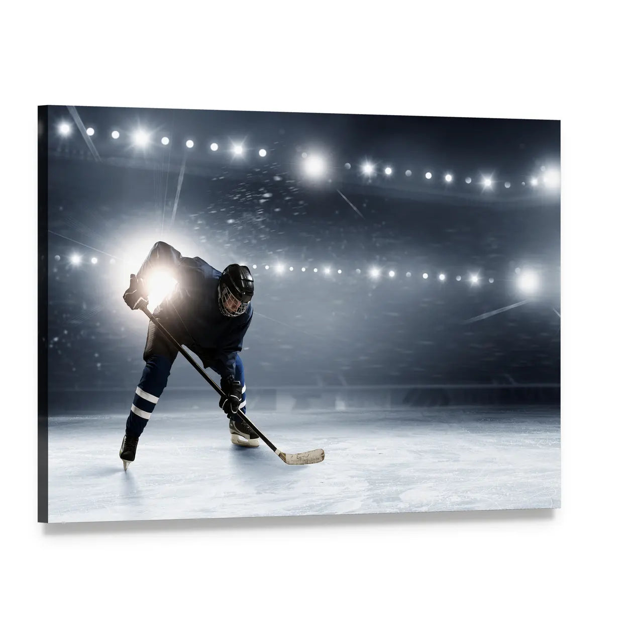 Hockey Player at Ice Rink Canvas Wall Art, single panel gallery wrapped canvas, angled product view
