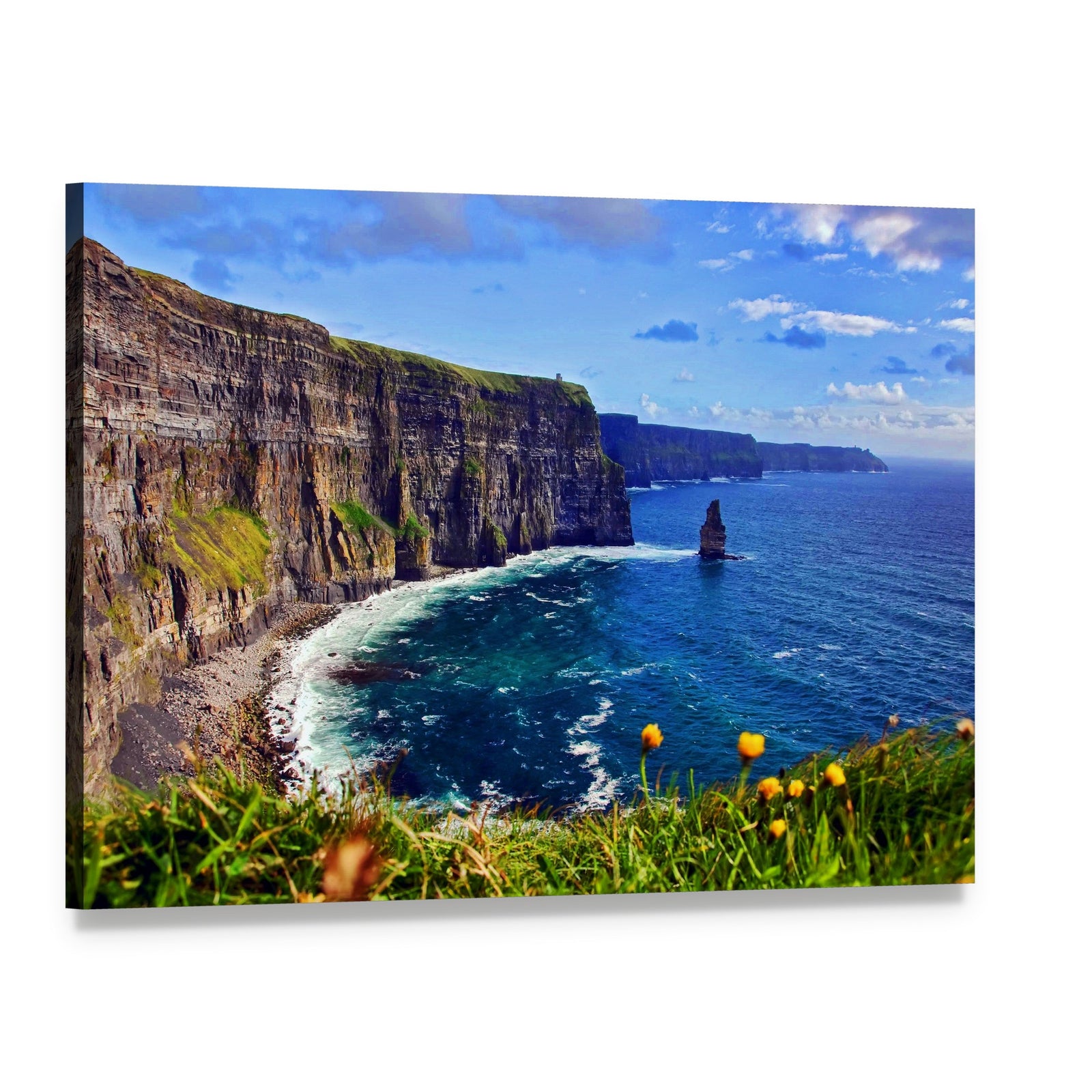 Coastal Cliffs Overlooking the Ocean Canvas Wall Art, single panel gallery wrapped canvas, angled product view