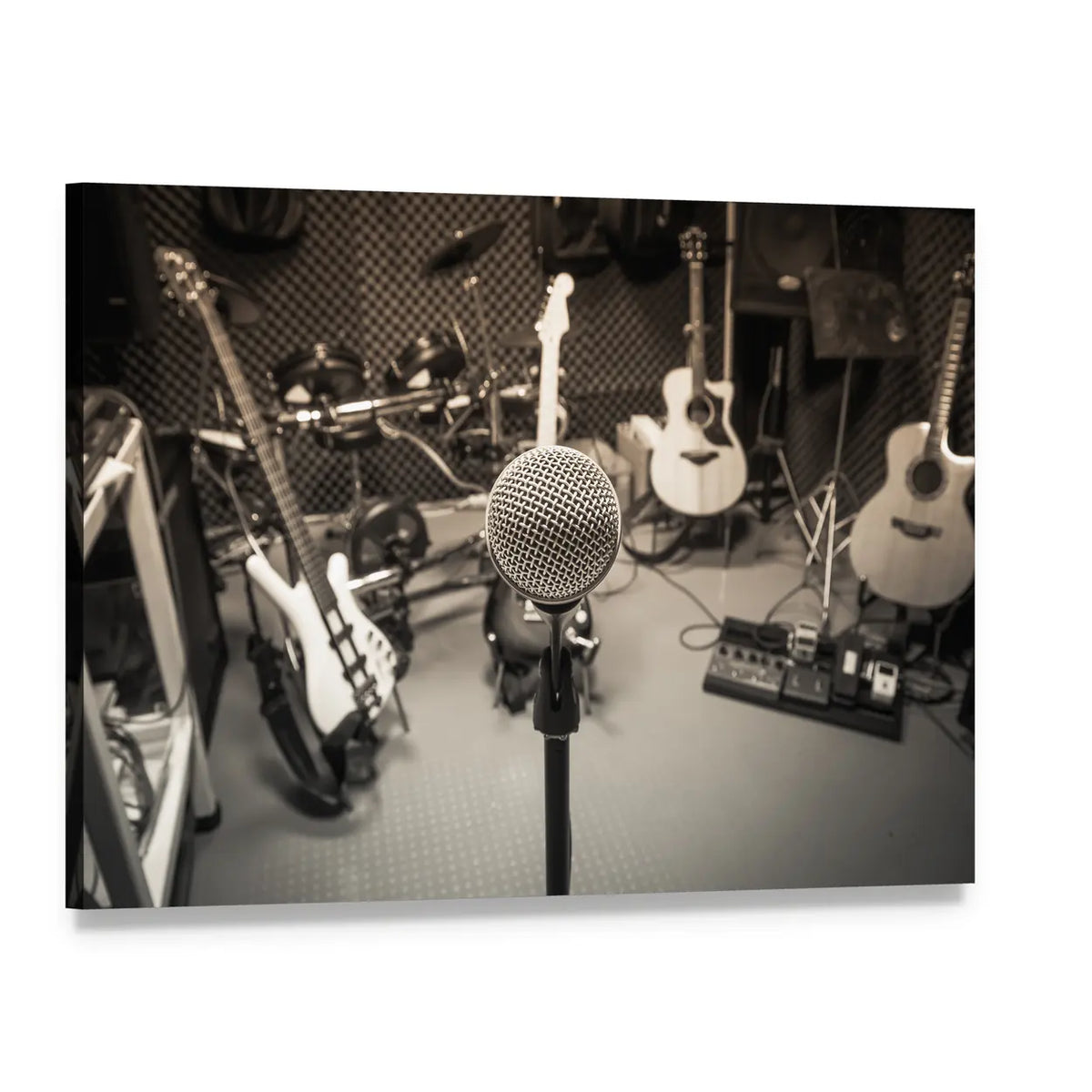 Music Studio Equipment in Sepia Canvas Wall Art, single panel gallery wrapped canvas, angled product view