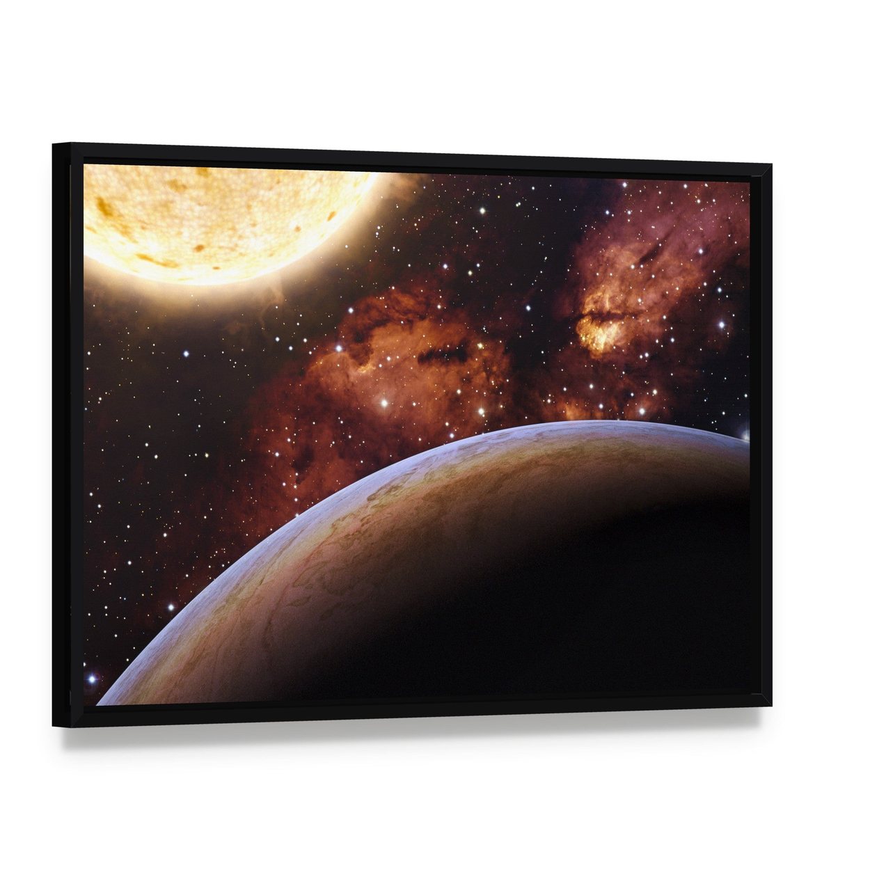 Fantasy Alien Exo Planet Canvas Wall Art, framed canvas in a black floater frame, angled product view