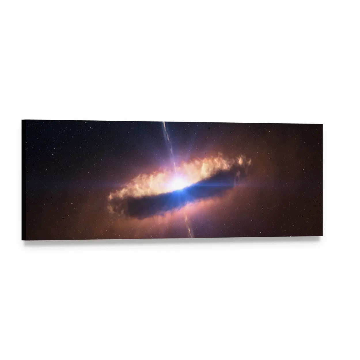 Galaxy System with Bright Central Light Panoramic Canvas Wall Art, single panel gallery wrapped canvas, angled product view