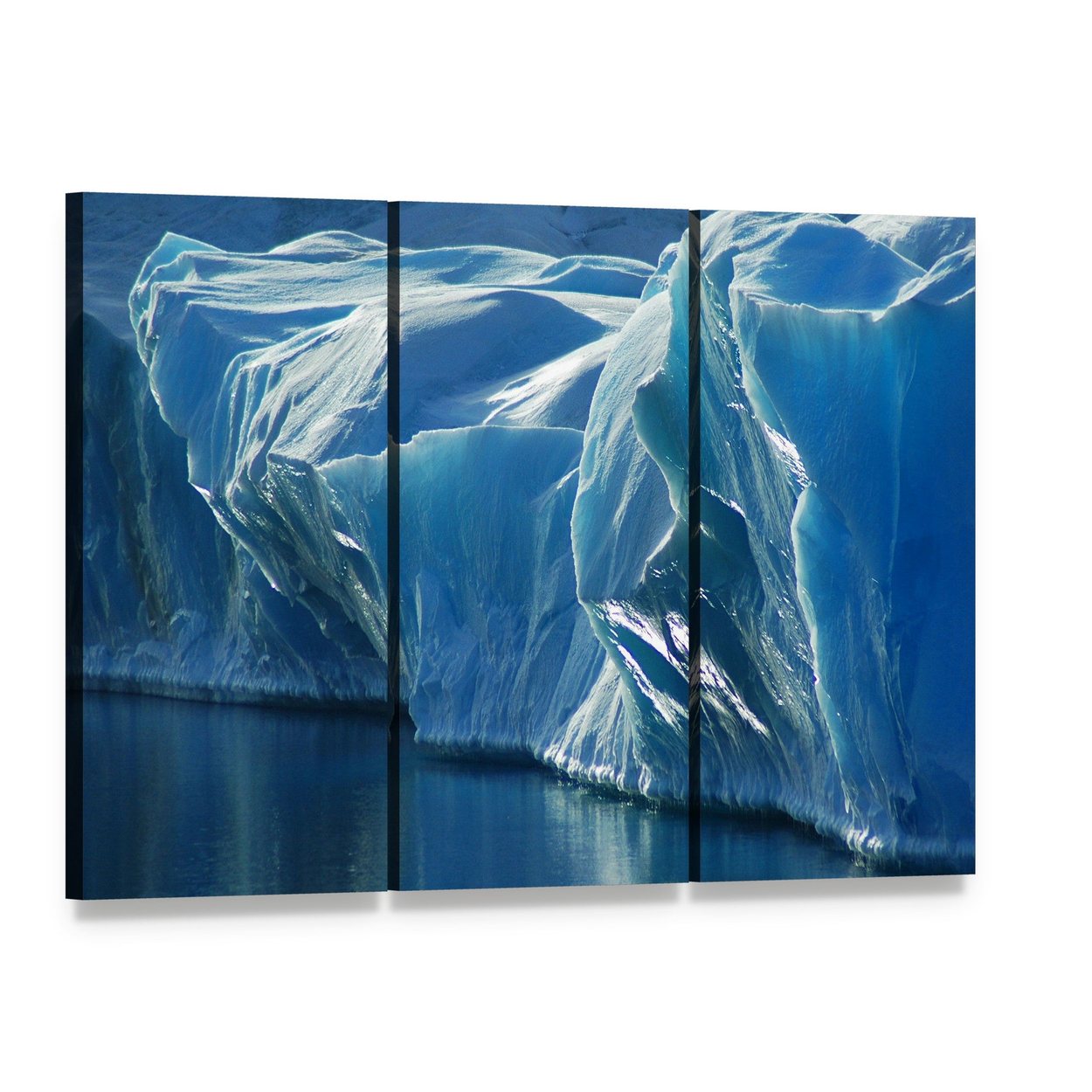 Blue Ice Canvas Wall Art, 3 panel 3 Horizontal layout gallery wrapped canvas set, angled product view