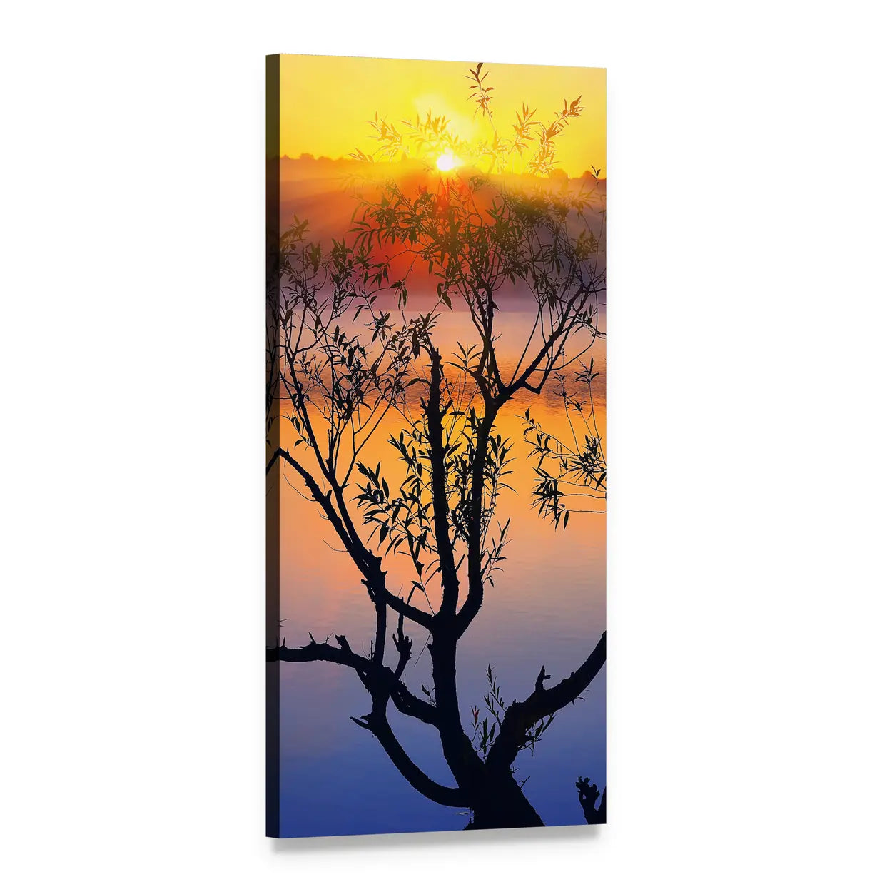Tree Silhouette at Sunrise Vertical Canvas Wall Art, 1 panel 1 Vertical layout gallery wrapped canvas set, angled product view