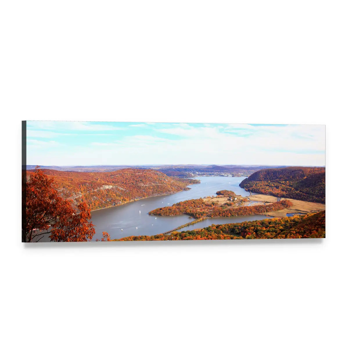 Hudson River in Autumn Panoramic Canvas Wall Art, single panel gallery wrapped canvas, angled product view