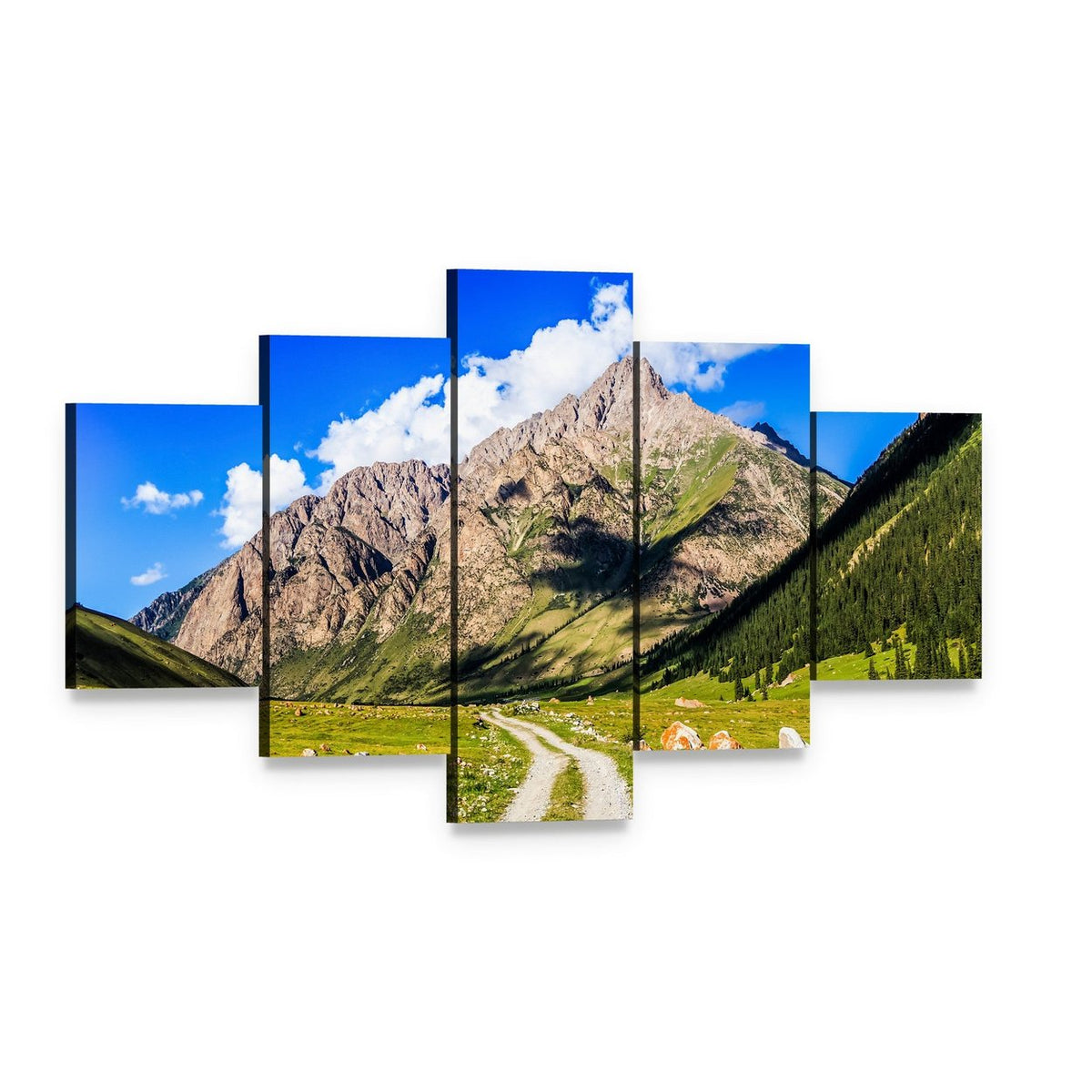 Mountain Road Landscape Canvas Wall Art, 5 panel 5 Star layout gallery wrapped canvas set, angled product view
