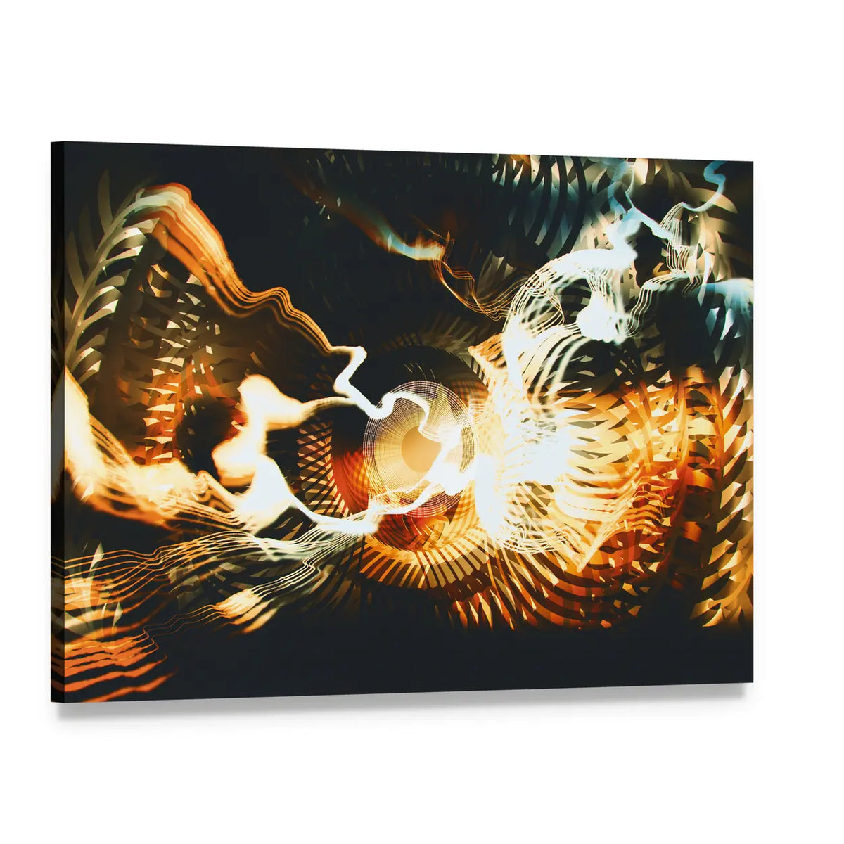 Golden Fractal with Glowing Core Canvas Wall Art, single panel gallery wrapped canvas, angled product view