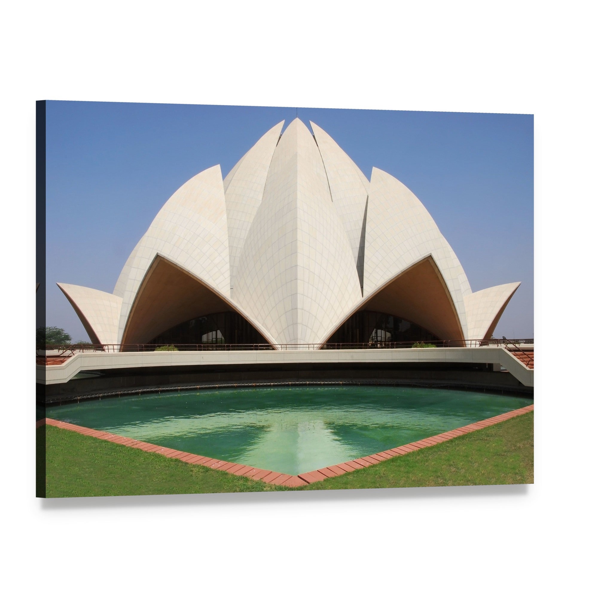 Delhi Lotus Temple Canvas Wall Art, single panel gallery wrapped canvas, angled product view