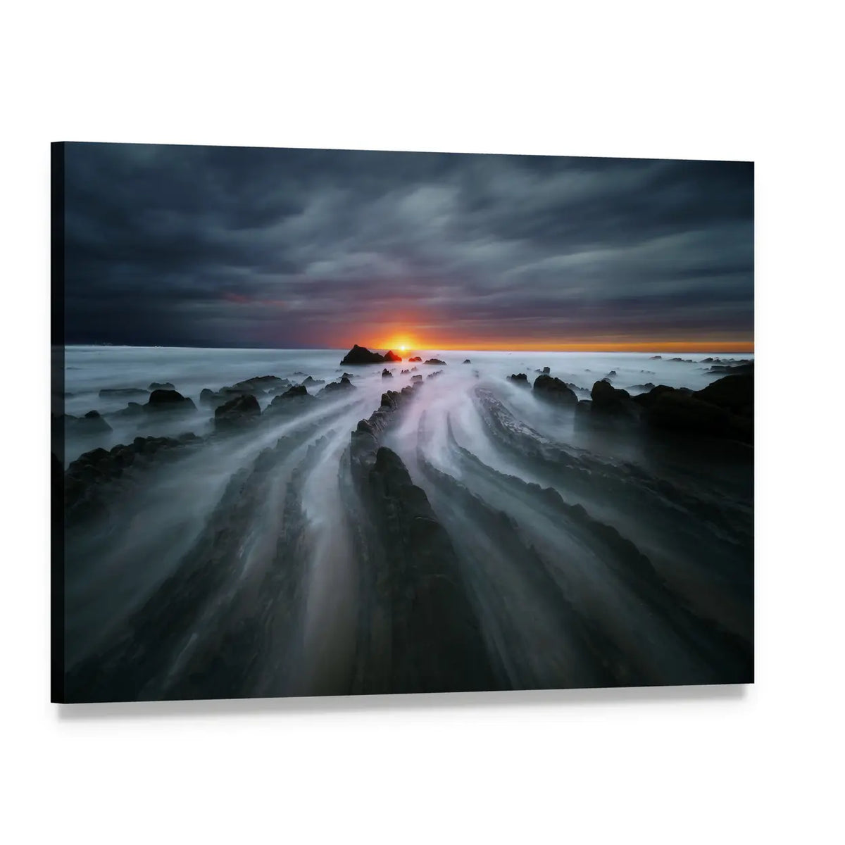 Flysch Rocks In Barrika Beach At The Sunset Canvas Wall Art, single panel gallery wrapped canvas, angled product view