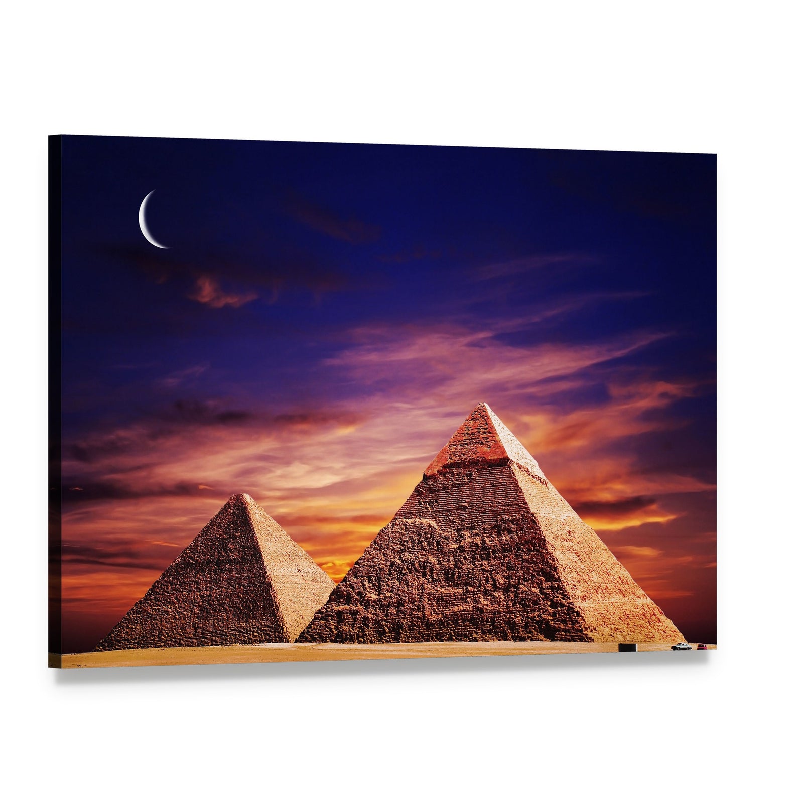 Pyramids at Sunset Canvas Wall Art, single panel gallery wrapped canvas, angled product view
