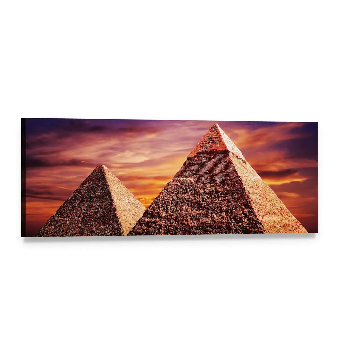 Pyramids of Giza at Sunset Panoramic Canvas Wall Art, single panel gallery wrapped canvas, angled product view